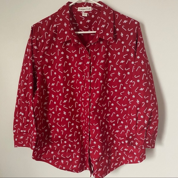 Coldwater Creek Blouse Ladies Size 18 Red Candy Canes